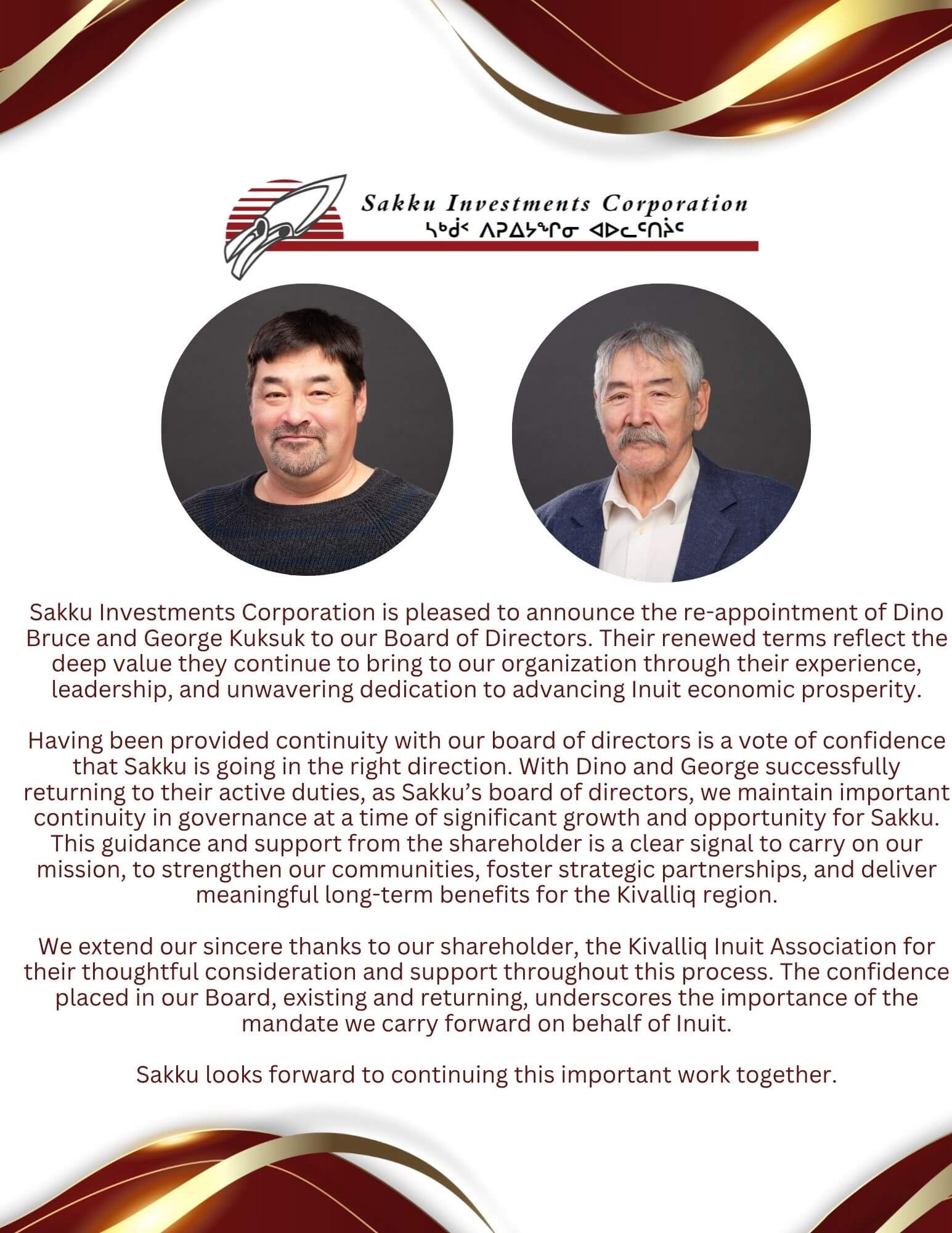 Welcome back Dino Bruce and George Kuksuk!